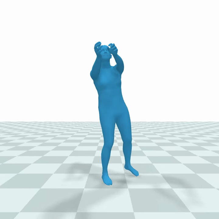Rendered figure catching a ball
