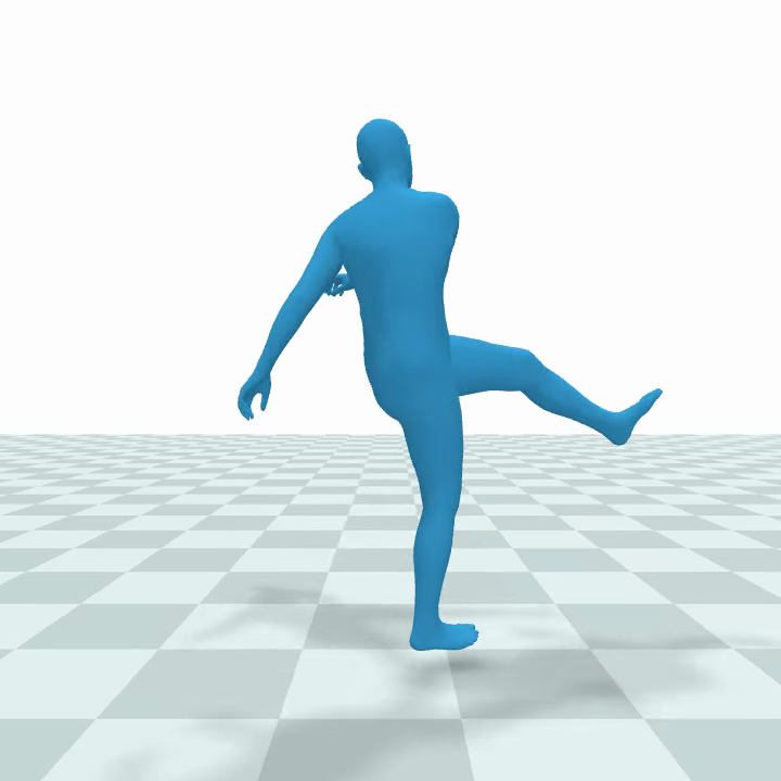Rendered figure kicking a ball